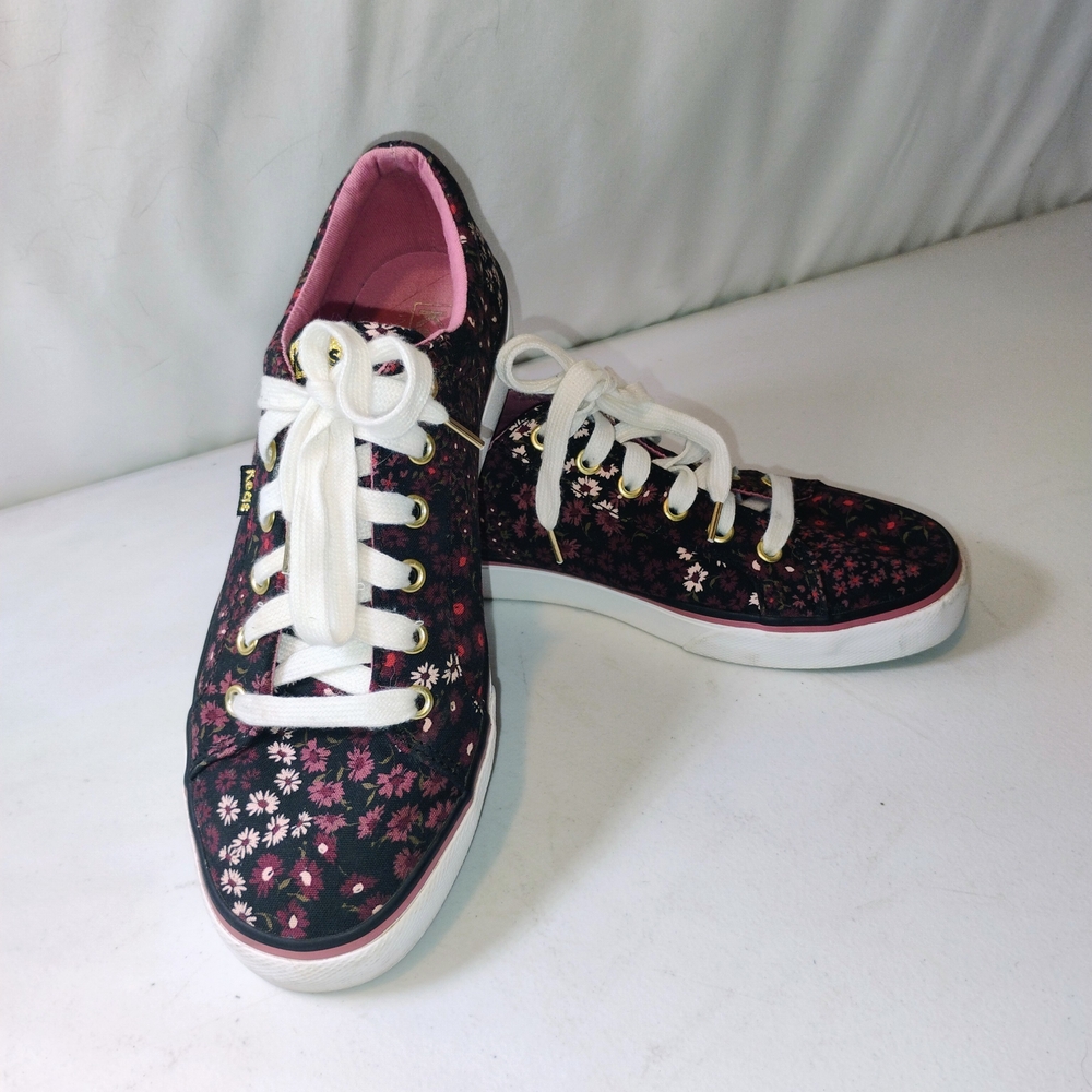 Keds Black Floral Sneakers with White Laces